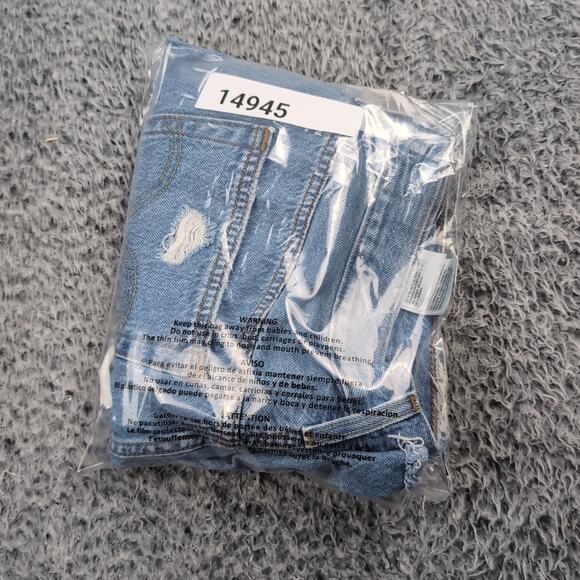 Levi's 501 Shorts Women 32 Blue Normcore Distressed Bikercore Raw Hem Med Wash - Picture 9 of 9